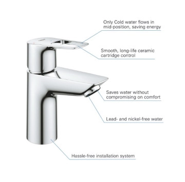 Смесител за мивка BauLoop S Cold Start хром GROHE